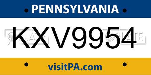 KXV9954 Pennsylvania License Plate