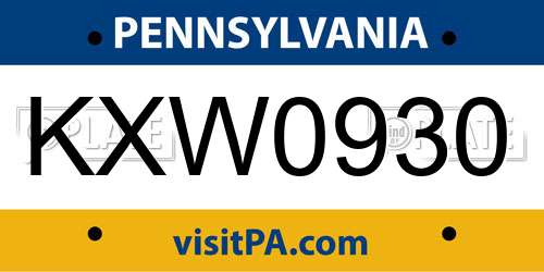 KXW0930 Pennsylvania License Plate