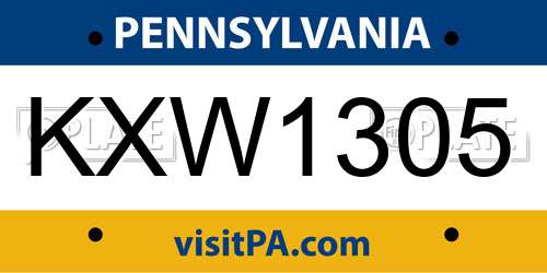 KXW1305 Pennsylvania License Plate