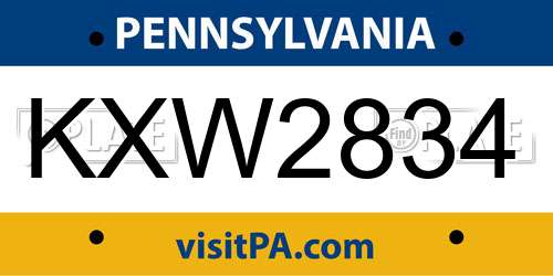 KXW2834 Pennsylvania License Plate