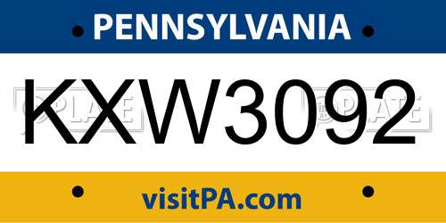 KXW3092 Pennsylvania License Plate