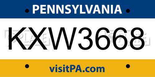 KXW3668 Pennsylvania License Plate
