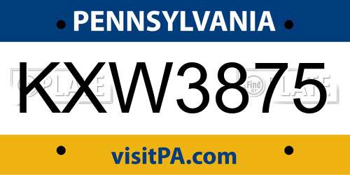 KXW3875 Pennsylvania License Plate