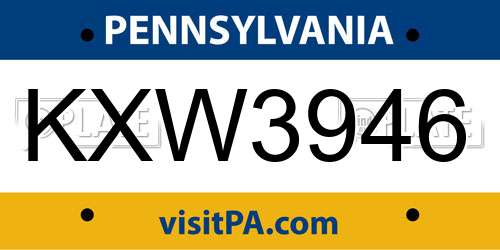 KXW3946 Pennsylvania License Plate