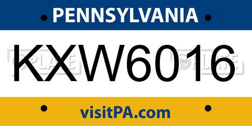 KXW6016 Pennsylvania License Plate