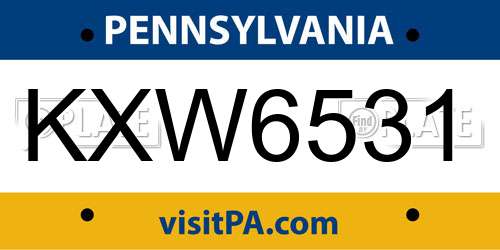 KXW6531 Pennsylvania License Plate