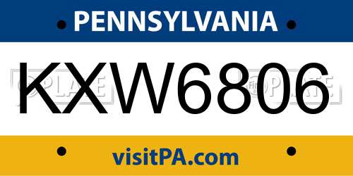 KXW6806 Pennsylvania License Plate