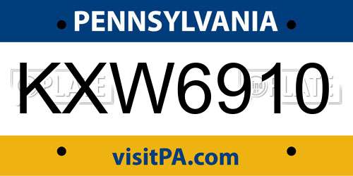 KXW6910 Pennsylvania License Plate