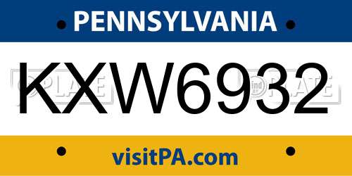 KXW6932 Pennsylvania License Plate