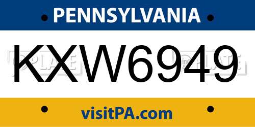 KXW6949 Pennsylvania License Plate