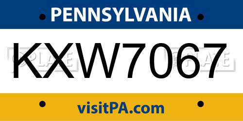 KXW7067 Pennsylvania License Plate