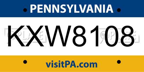 KXW8108 Pennsylvania License Plate