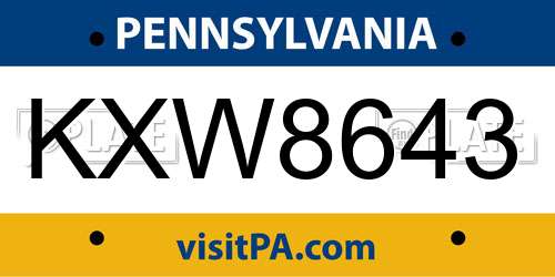 KXW8643 Pennsylvania License Plate