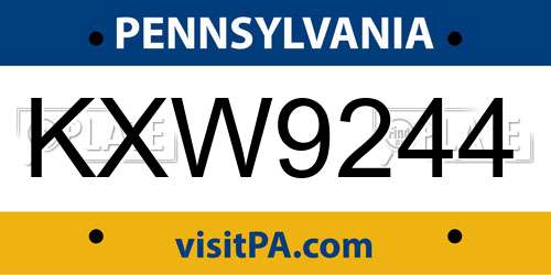 KXW9244 Pennsylvania License Plate