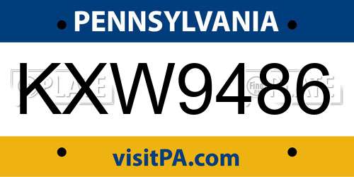 KXW9486 Pennsylvania License Plate