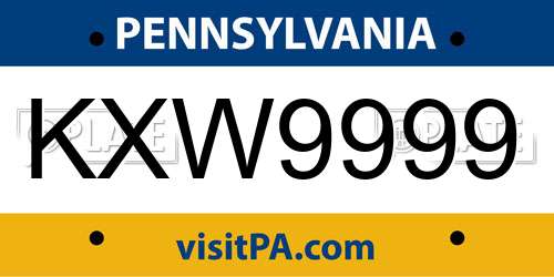 KXW9999 Pennsylvania License Plate