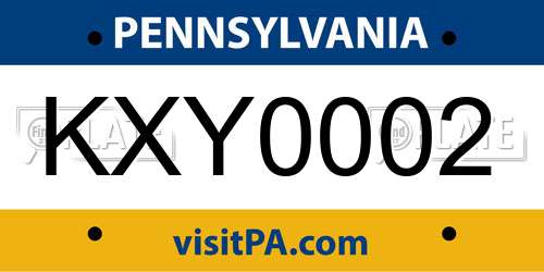 KXY0002 Pennsylvania License Plate