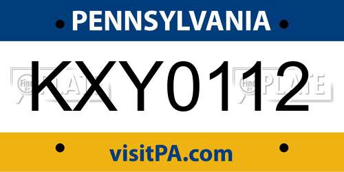 KXY0112 Pennsylvania License Plate
