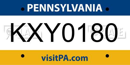 KXY0180 Pennsylvania License Plate