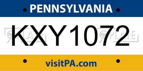 KXY1072 Pennsylvania License Plate