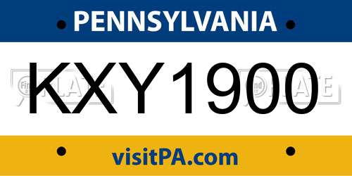 KXY1900 Pennsylvania License Plate