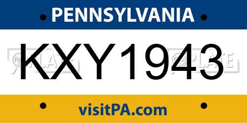 KXY1943 Pennsylvania License Plate