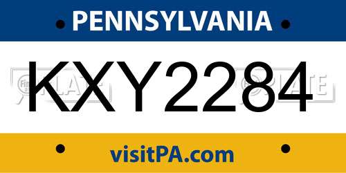 KXY2284 Pennsylvania License Plate