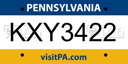 KXY3422 Pennsylvania License Plate