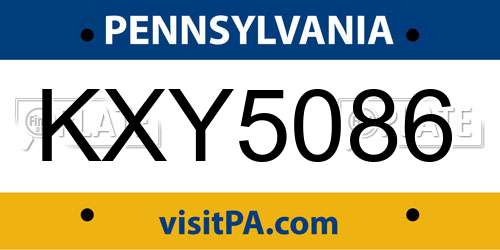 KXY5086 Pennsylvania License Plate