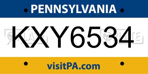 KXY6534 Pennsylvania License Plate