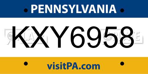 KXY6958 Pennsylvania License Plate