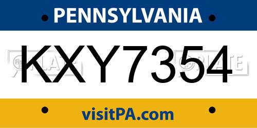 KXY7354 Pennsylvania License Plate