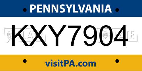 KXY7904 Pennsylvania License Plate