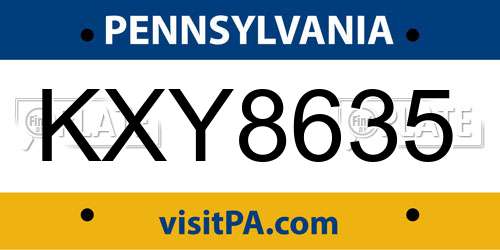 KXY8635 Pennsylvania License Plate