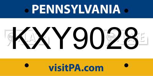 KXY9028 Pennsylvania License Plate