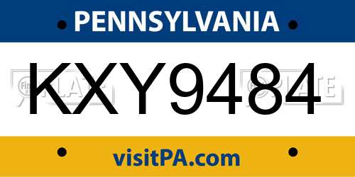 KXY9484 Pennsylvania License Plate