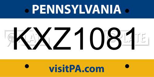 KXZ1081 Pennsylvania License Plate