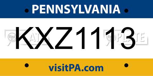 KXZ1113 Pennsylvania License Plate