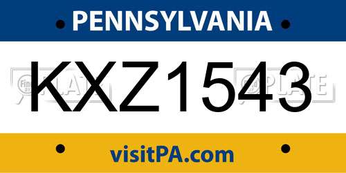 KXZ1543 Pennsylvania License Plate