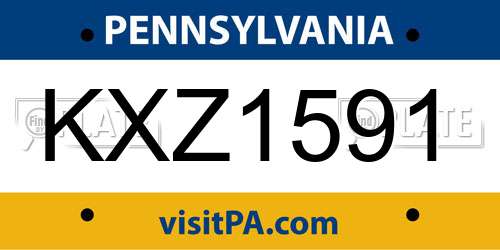 KXZ1591 Pennsylvania License Plate