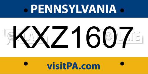 KXZ1607 Pennsylvania License Plate