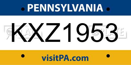 KXZ1953 Pennsylvania License Plate