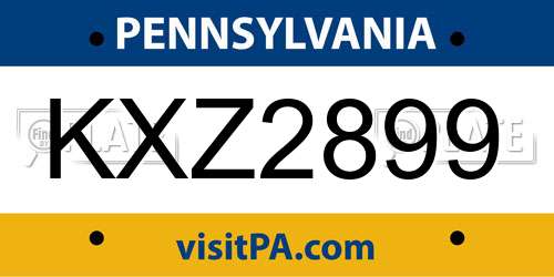 KXZ2899 Pennsylvania License Plate