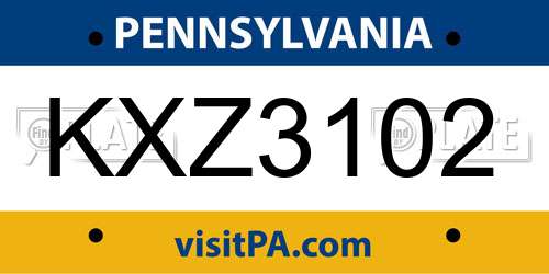 KXZ3102 Pennsylvania License Plate