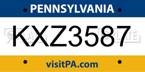 KXZ3587 Pennsylvania License Plate