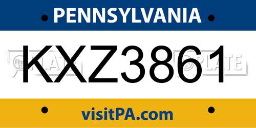 KXZ3861 Pennsylvania License Plate