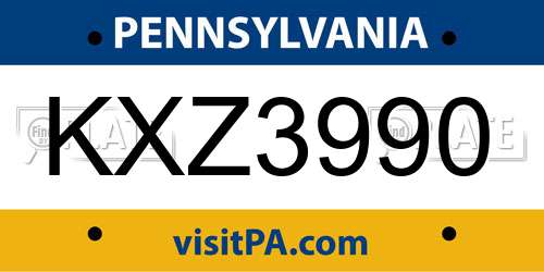KXZ3990 Pennsylvania License Plate