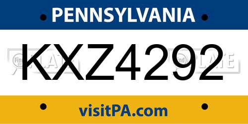 KXZ4292 Pennsylvania License Plate