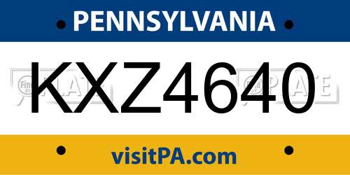 KXZ4640 Pennsylvania License Plate