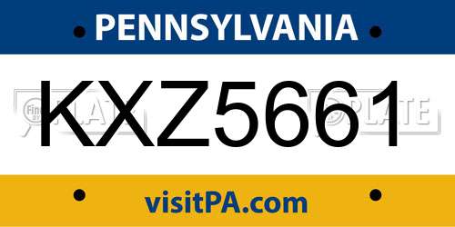 KXZ5661 Pennsylvania License Plate